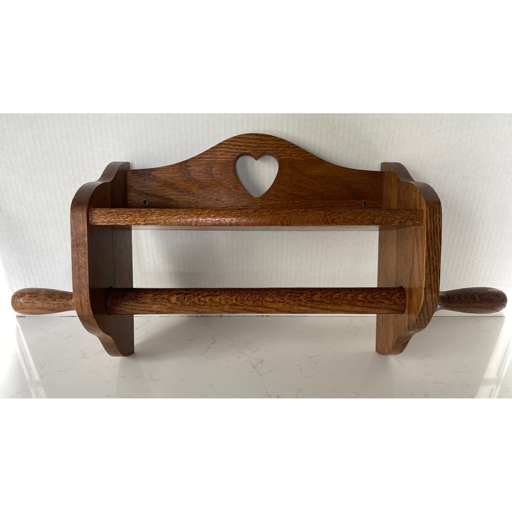 Vintage Native Wood Ozark Paper Towel Holder Kitchen Bathroom Heart Shelf